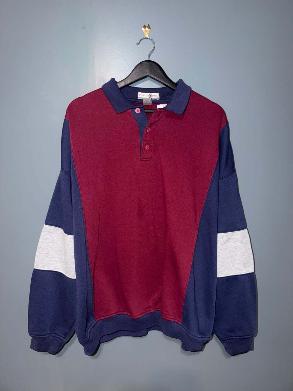 Vintage Penguin Sport Color Block Collared Pullover Sweatshirt